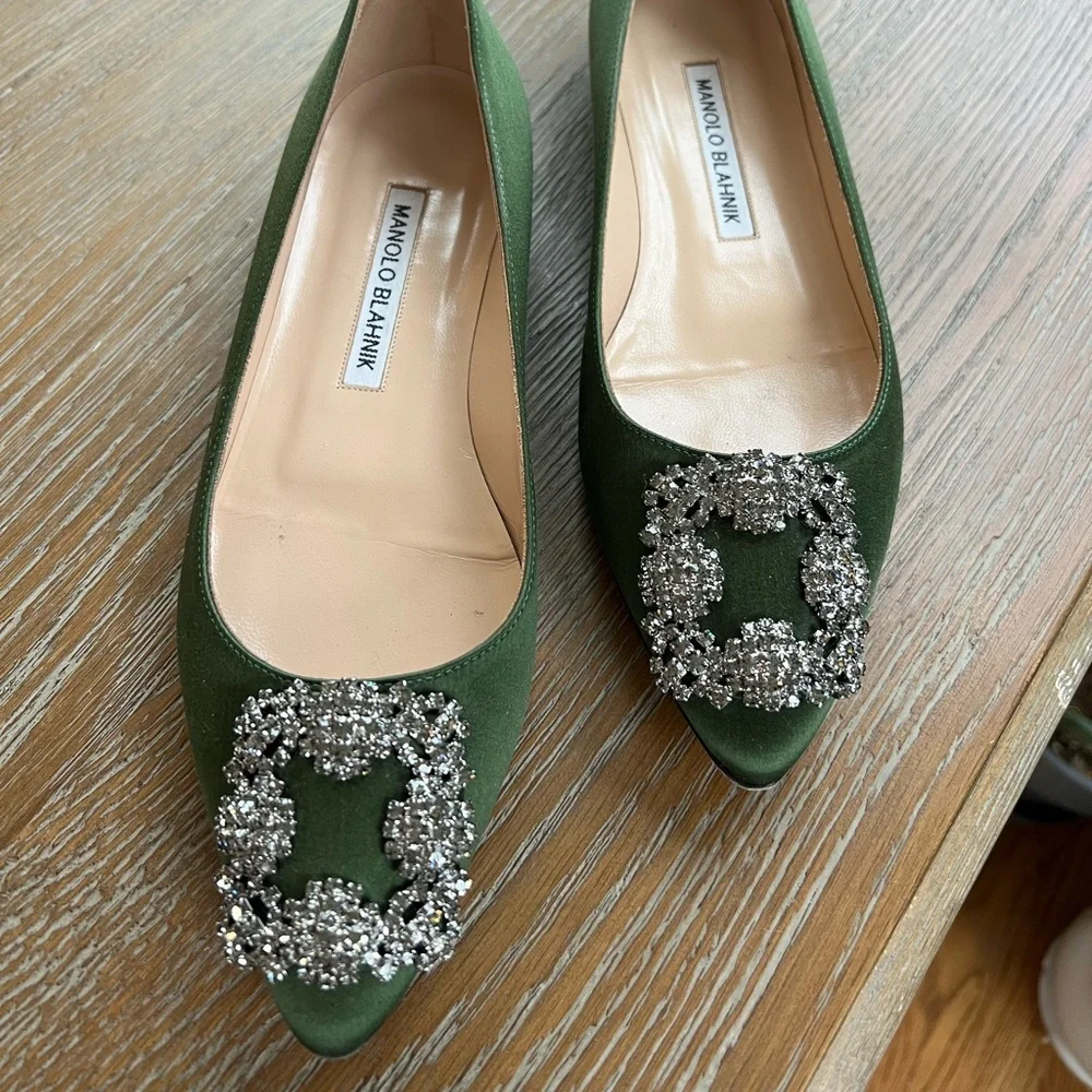 Manolo Blahnik Hangisi Flats green - Picture 2 of 6